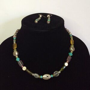 Brighton Multicolor Beaded Silver Tone Collar Necklace & Dangle Earring Set